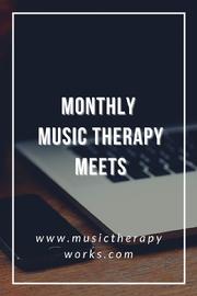picture of keyboard in background with title of Monthly Music Therapy Meets and www.musictherapyworks.com